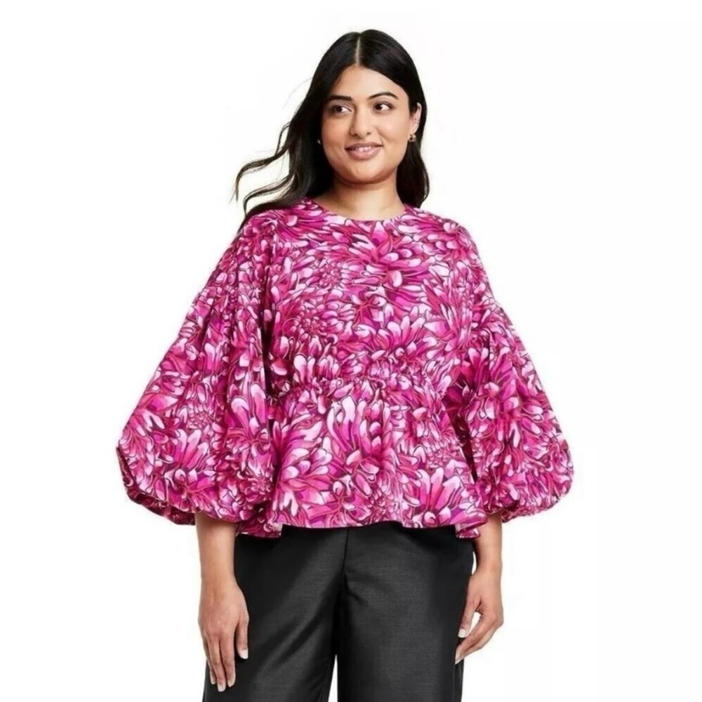 NWOT Kika Vargas For Target Flower Print Puffy Sleeve Top